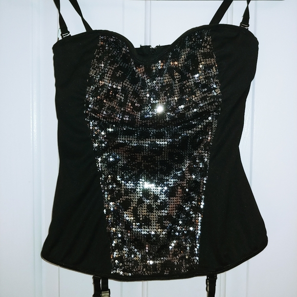 Dreamgirl black and silver sequined bustier corset - Picture 1 of 6
